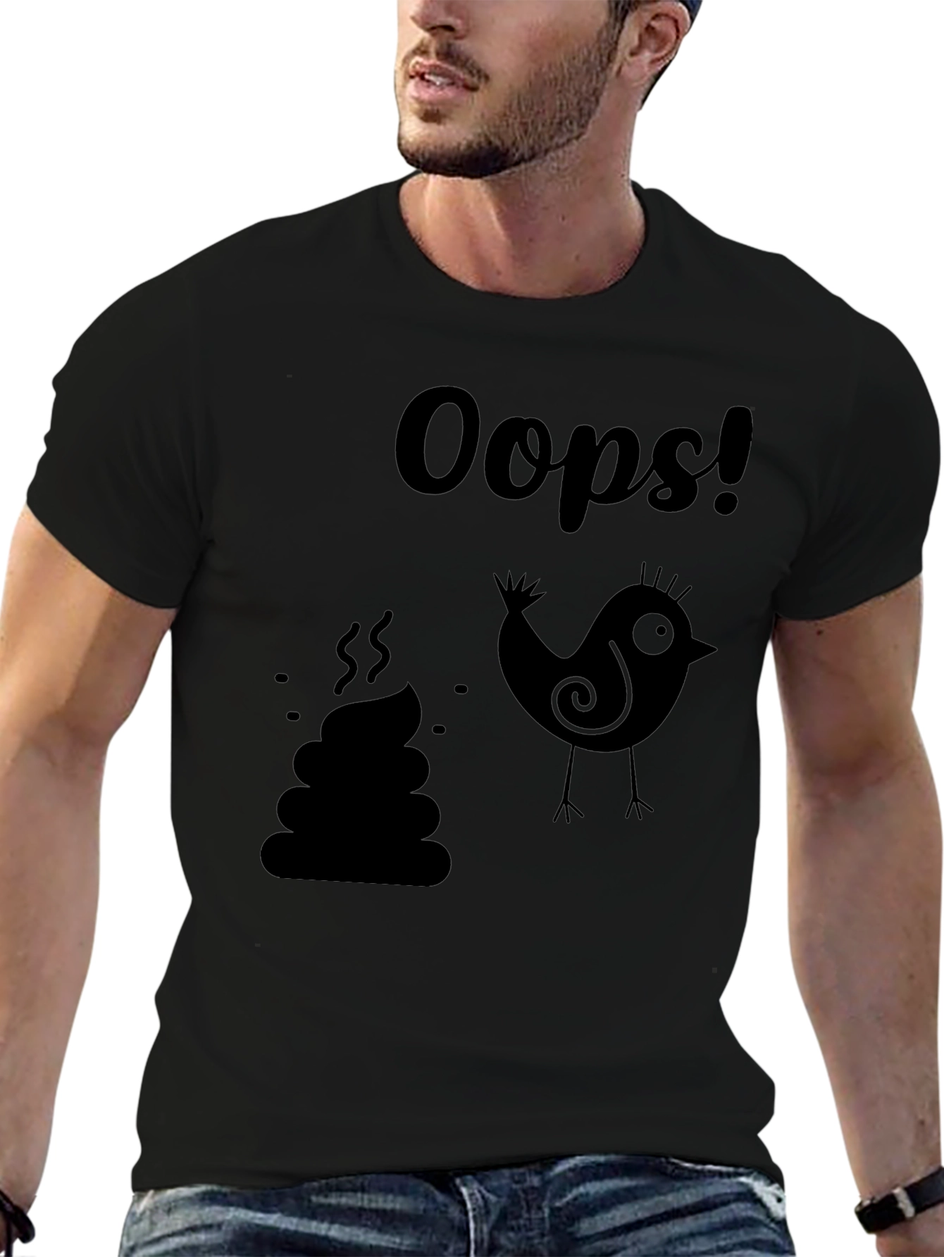 Oops! Bird Poop Graphic T-Shirt - Unisex Black Tee