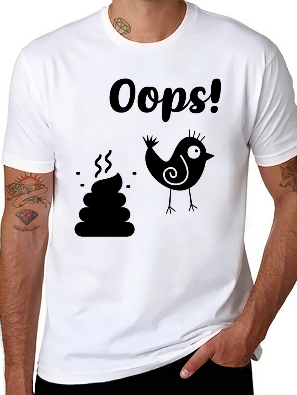 Oops! Bird Poop Graphic T-Shirt - Unisex Black Tee