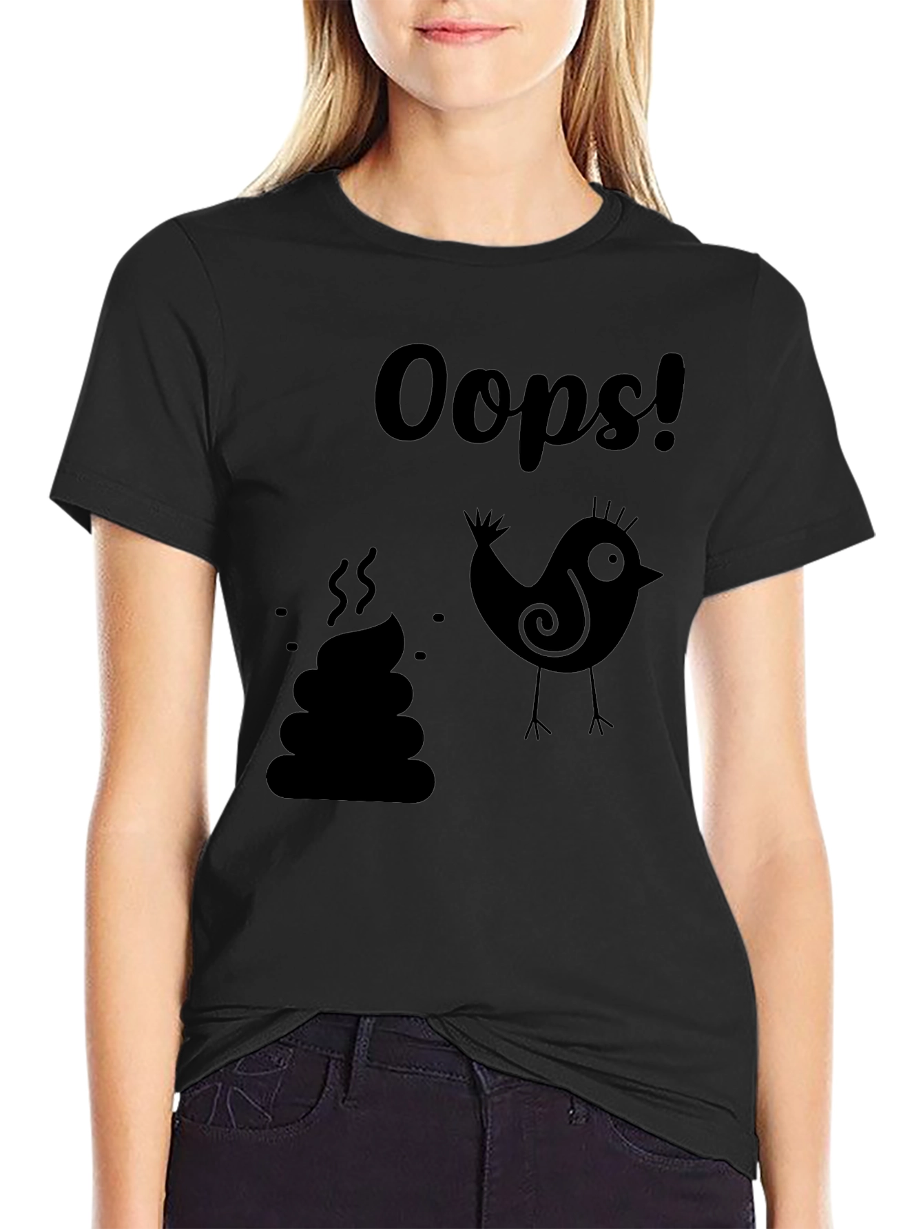 Oops! Bird Poop Graphic T-Shirt - Unisex Black Tee