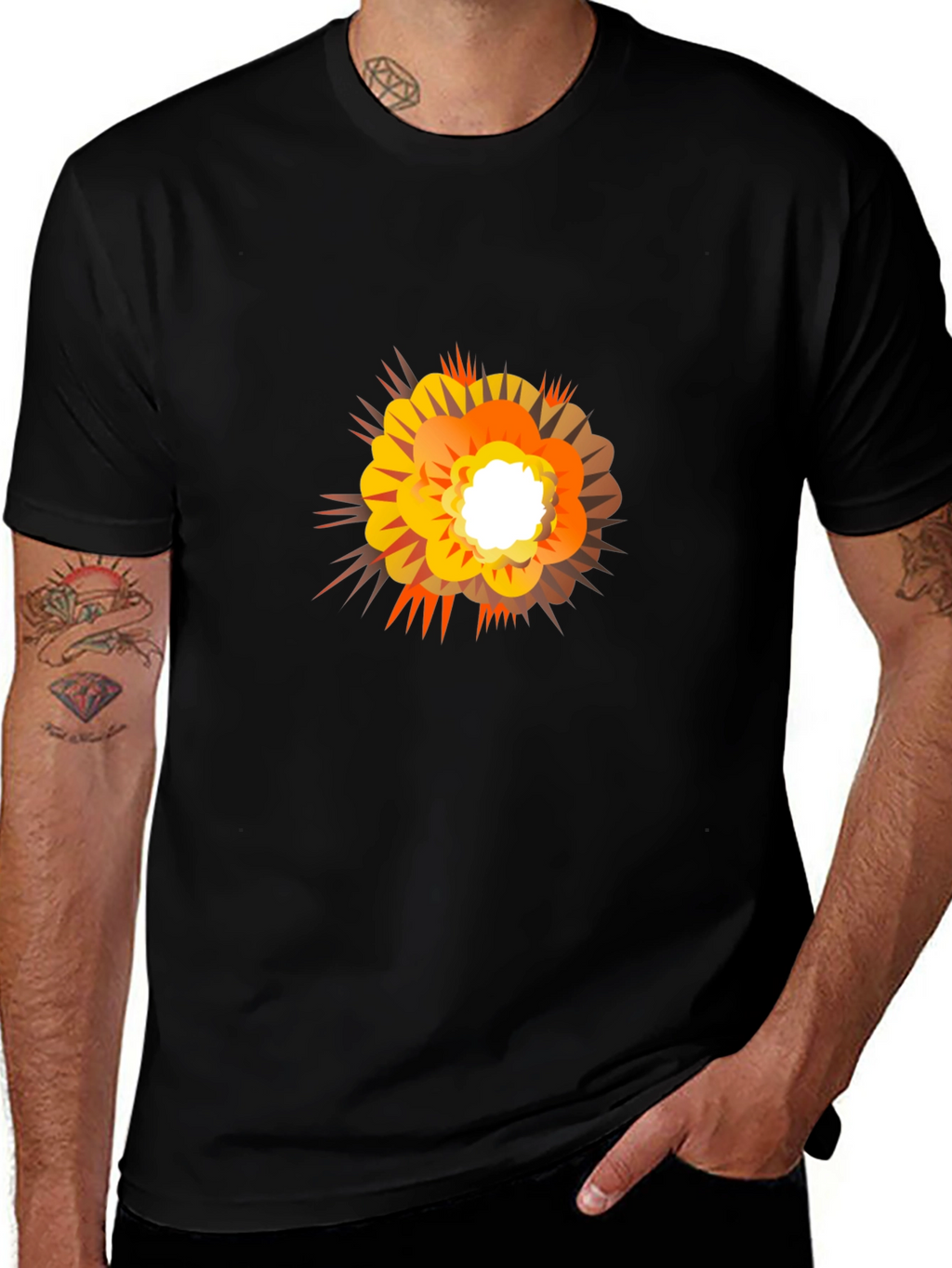 Explosion Graphic Print Black T-Shirt