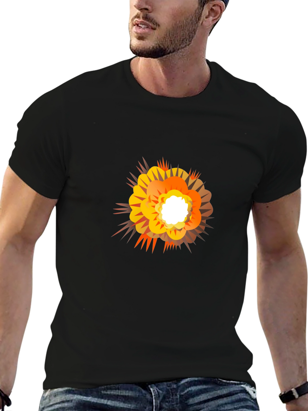 Explosion Graphic Print Black T-Shirt