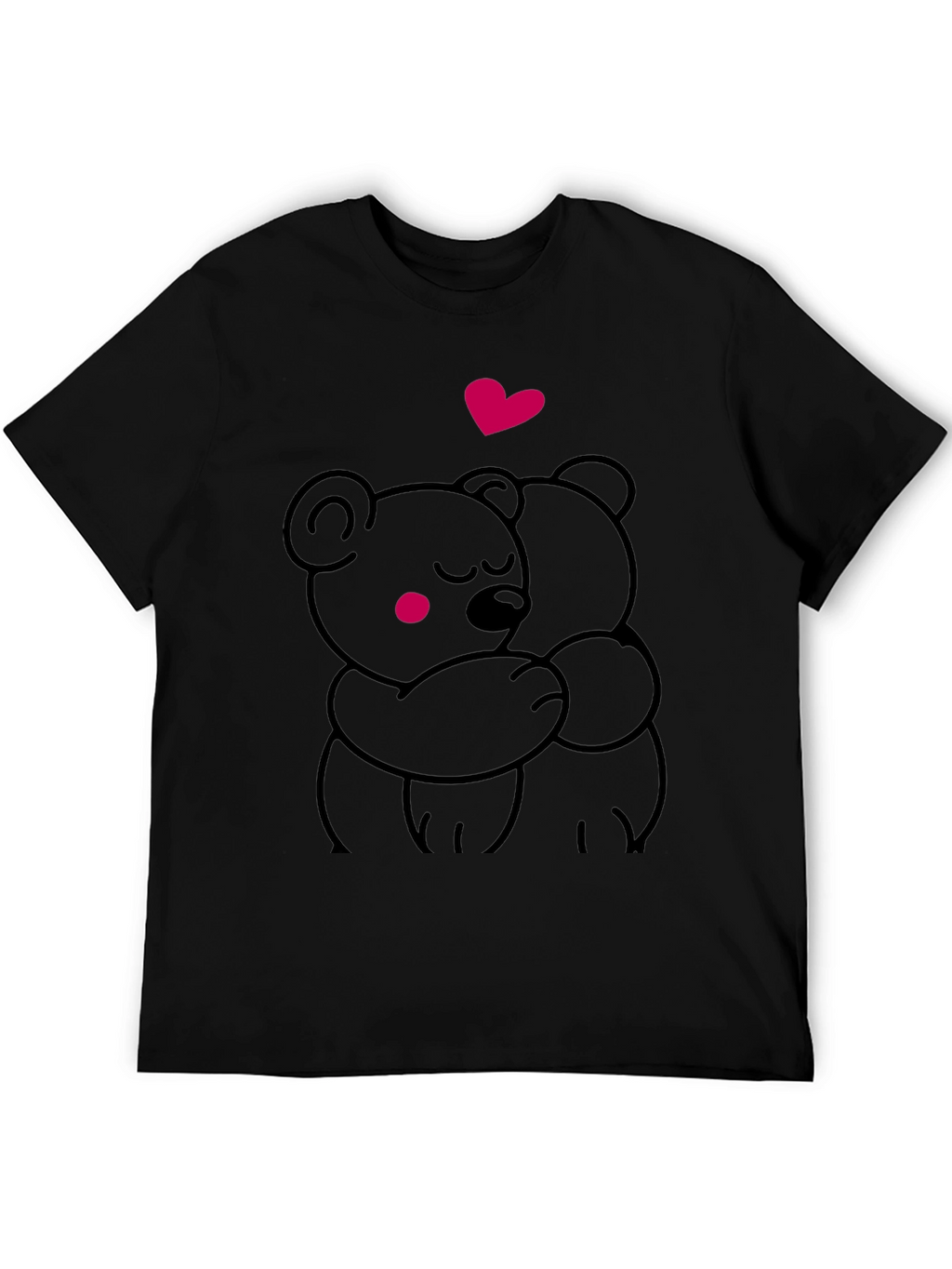 Cute Hugging Bears Graphic Tee - Soft Black T-Shirt