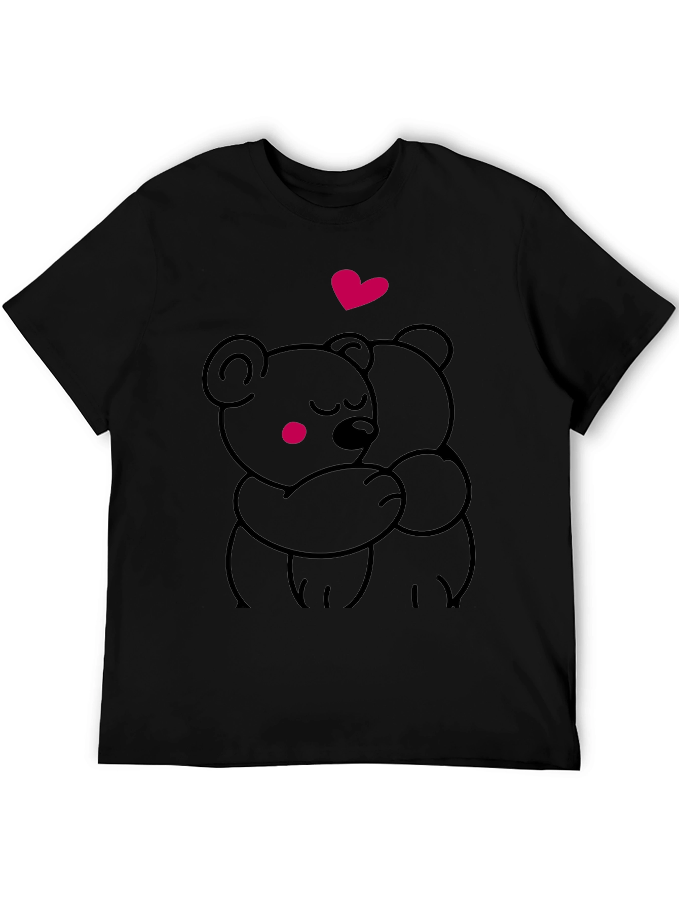 Cute Hugging Bears Graphic Tee - Soft Black T-Shirt