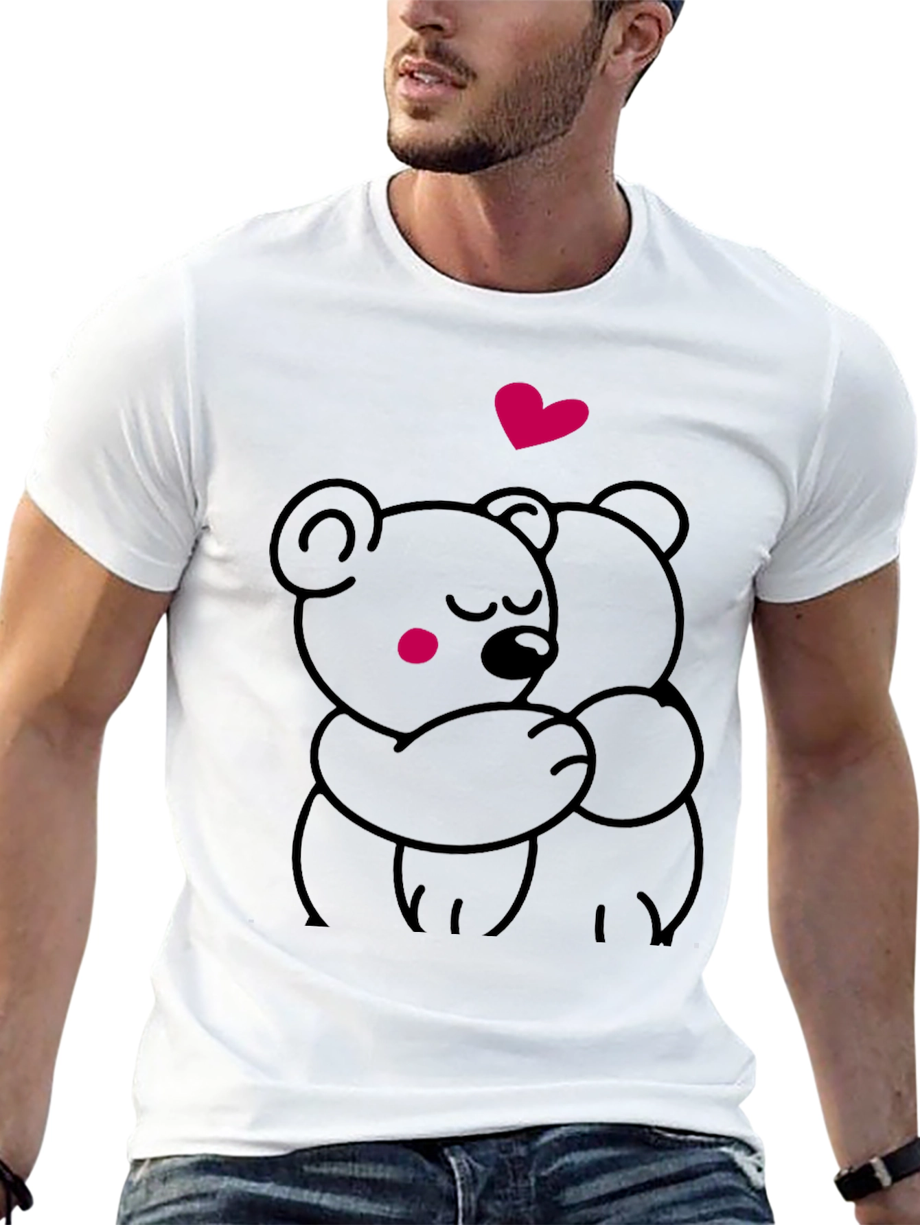 Cute Hugging Bears Graphic Tee - Soft Black T-Shirt