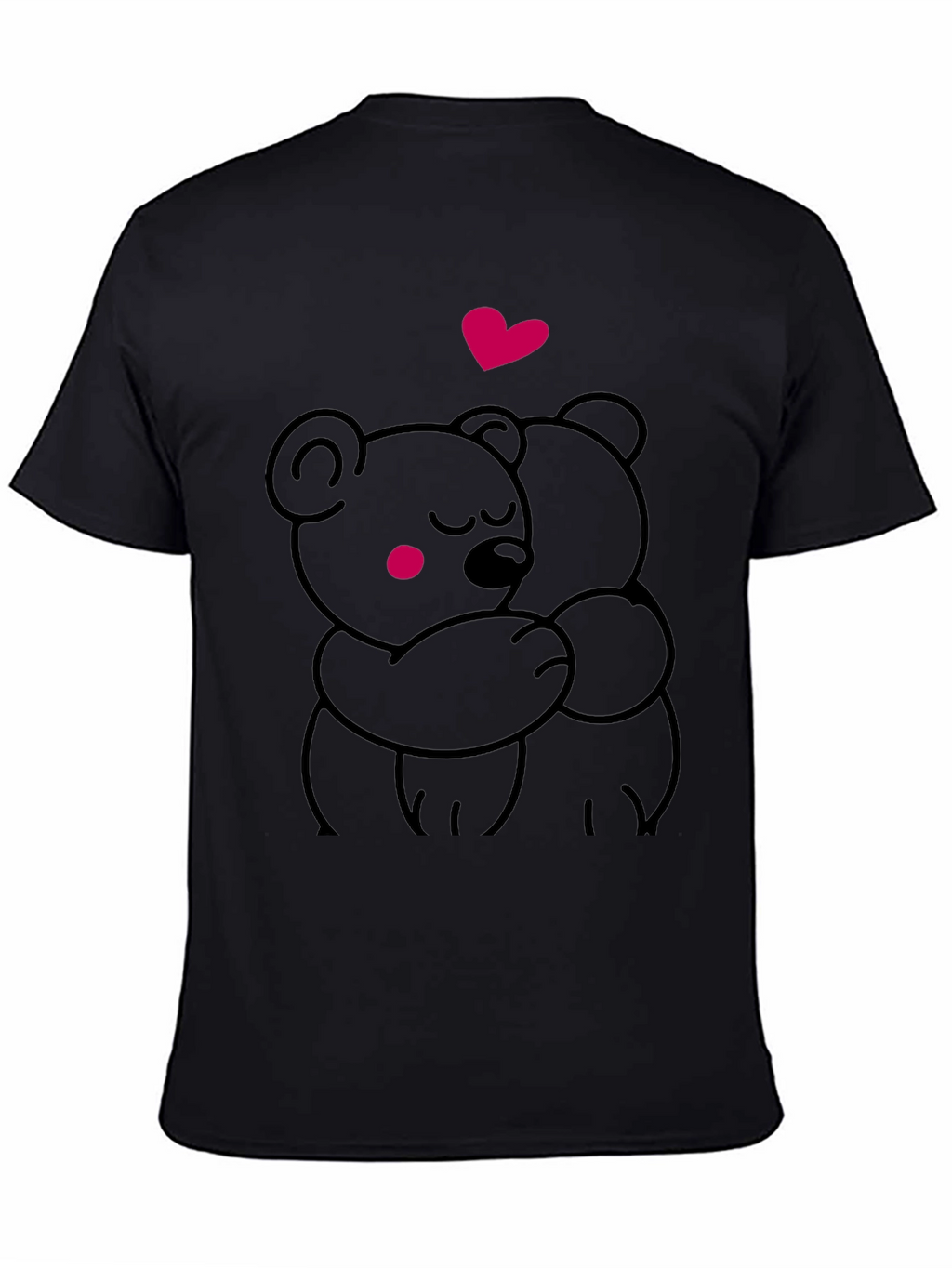 Cute Hugging Bears Graphic Tee - Soft Black T-Shirt