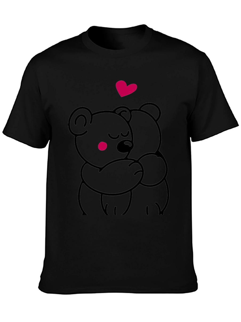 Cute Hugging Bears Graphic Tee - Soft Black T-Shirt