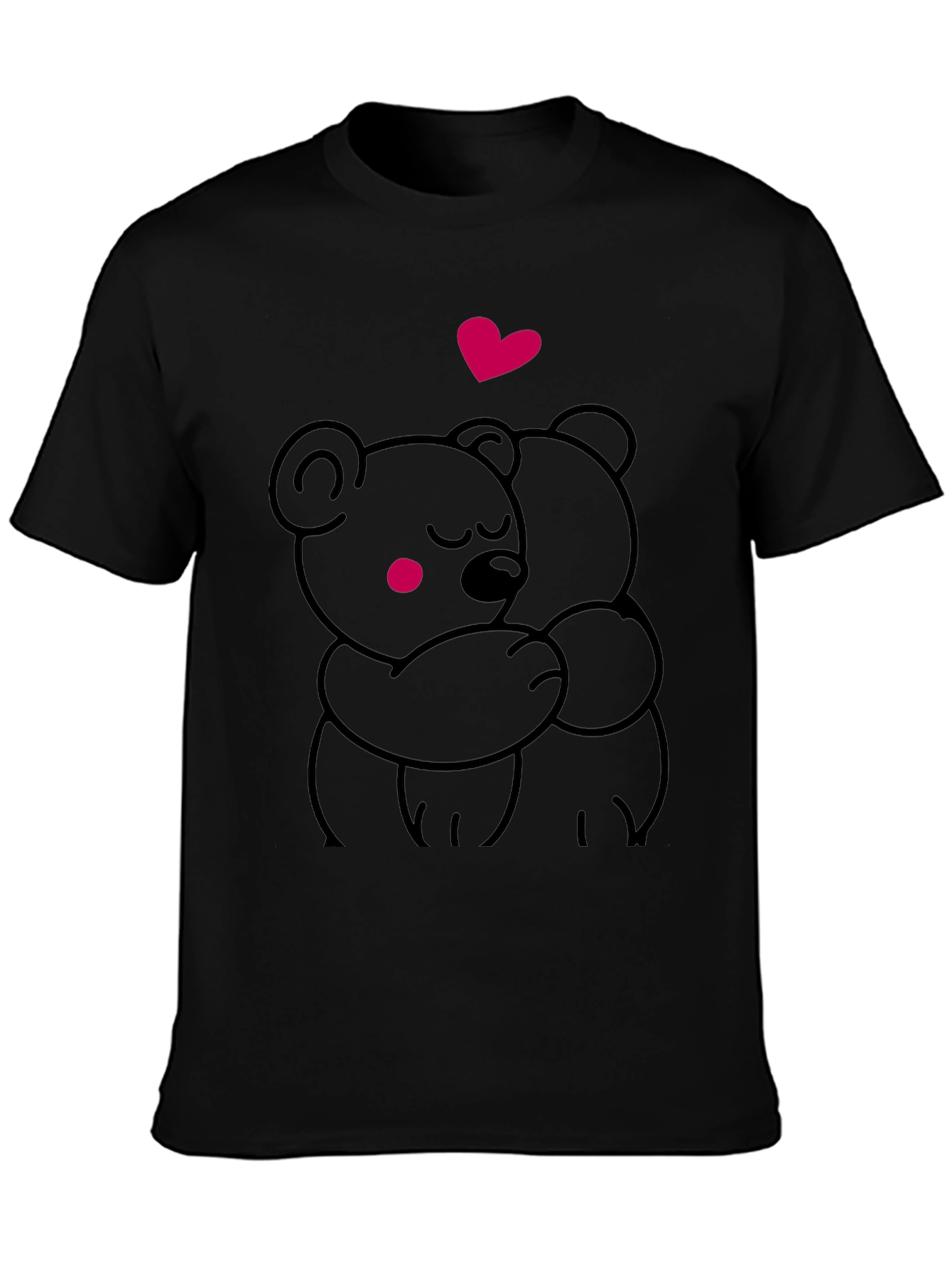 Cute Hugging Bears Graphic Tee - Soft Black T-Shirt