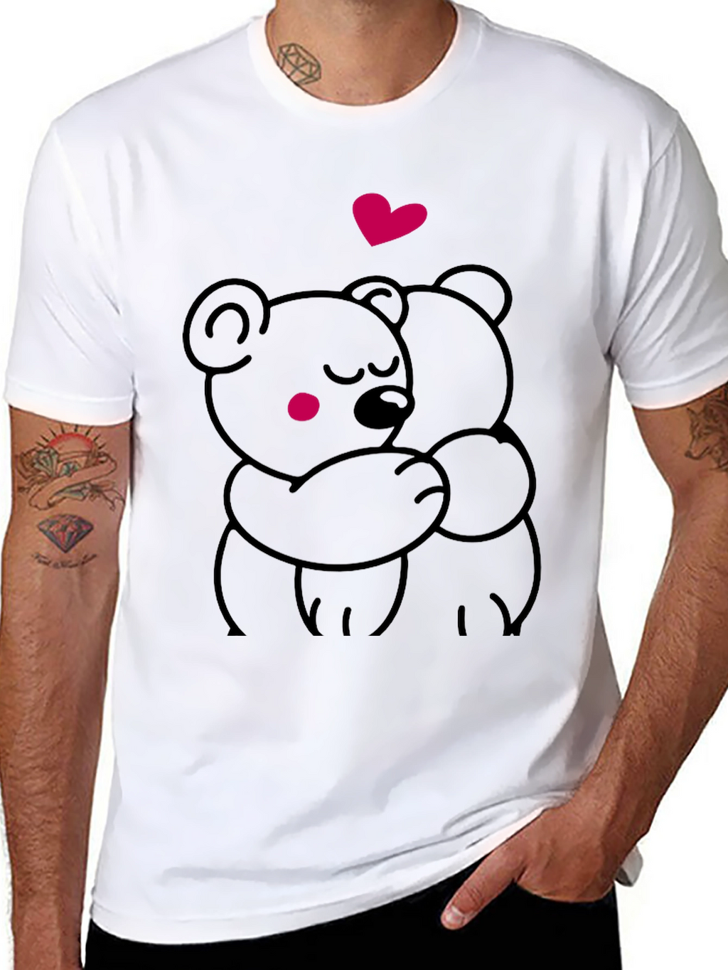 Cute Hugging Bears Graphic Tee - Soft Black T-Shirt