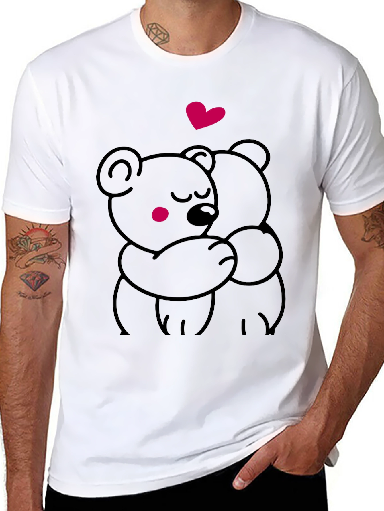Cute Hugging Bears Graphic Tee - Soft Black T-Shirt