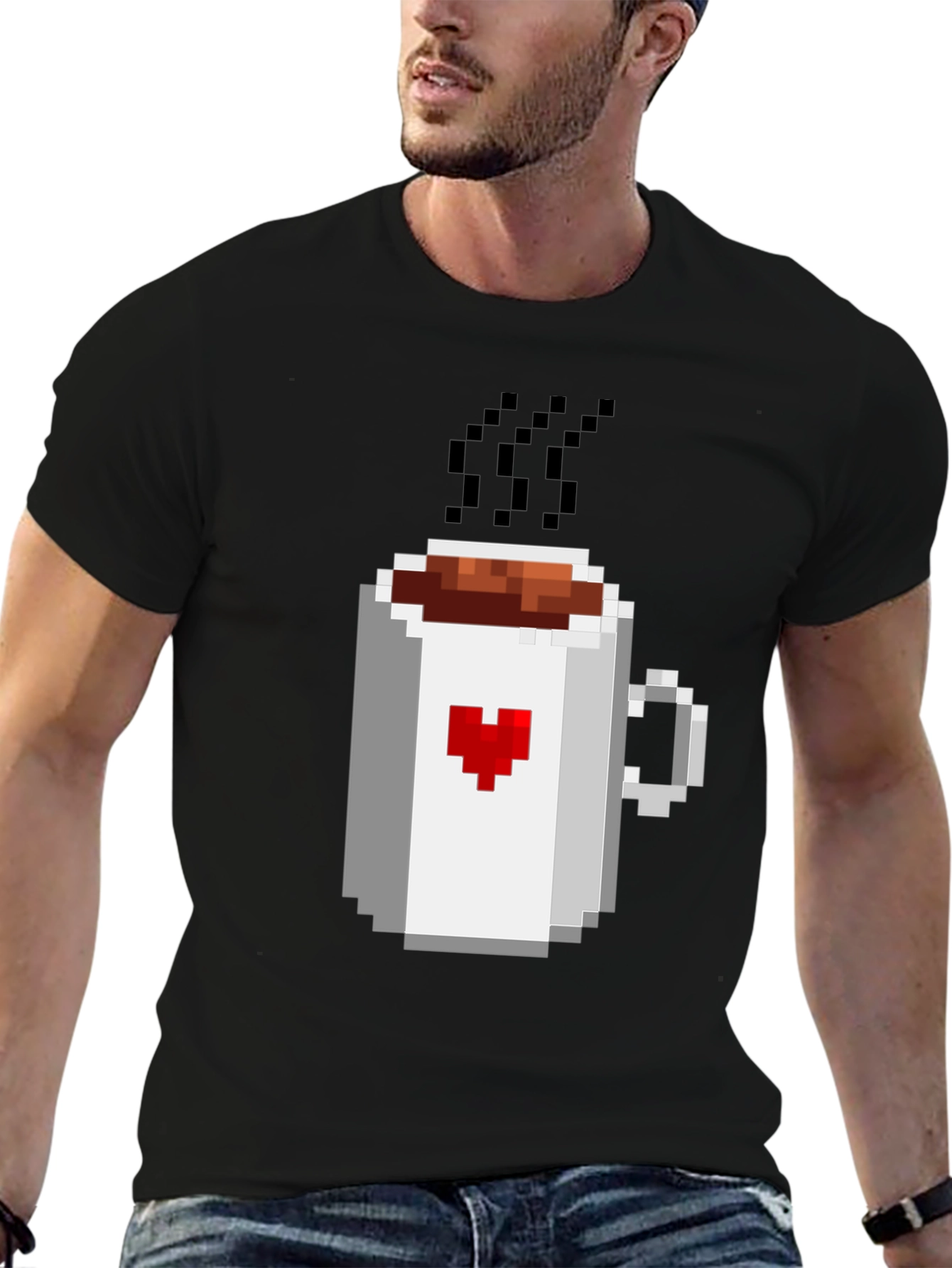 Pixel Heart Coffee Mug Graphic T-Shirt