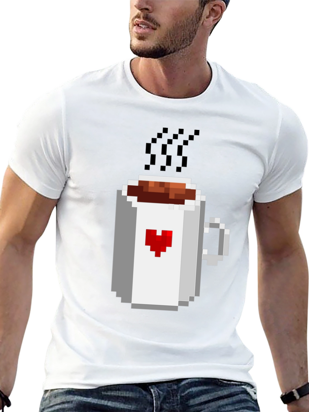 Pixel Heart Coffee Mug Graphic T-Shirt
