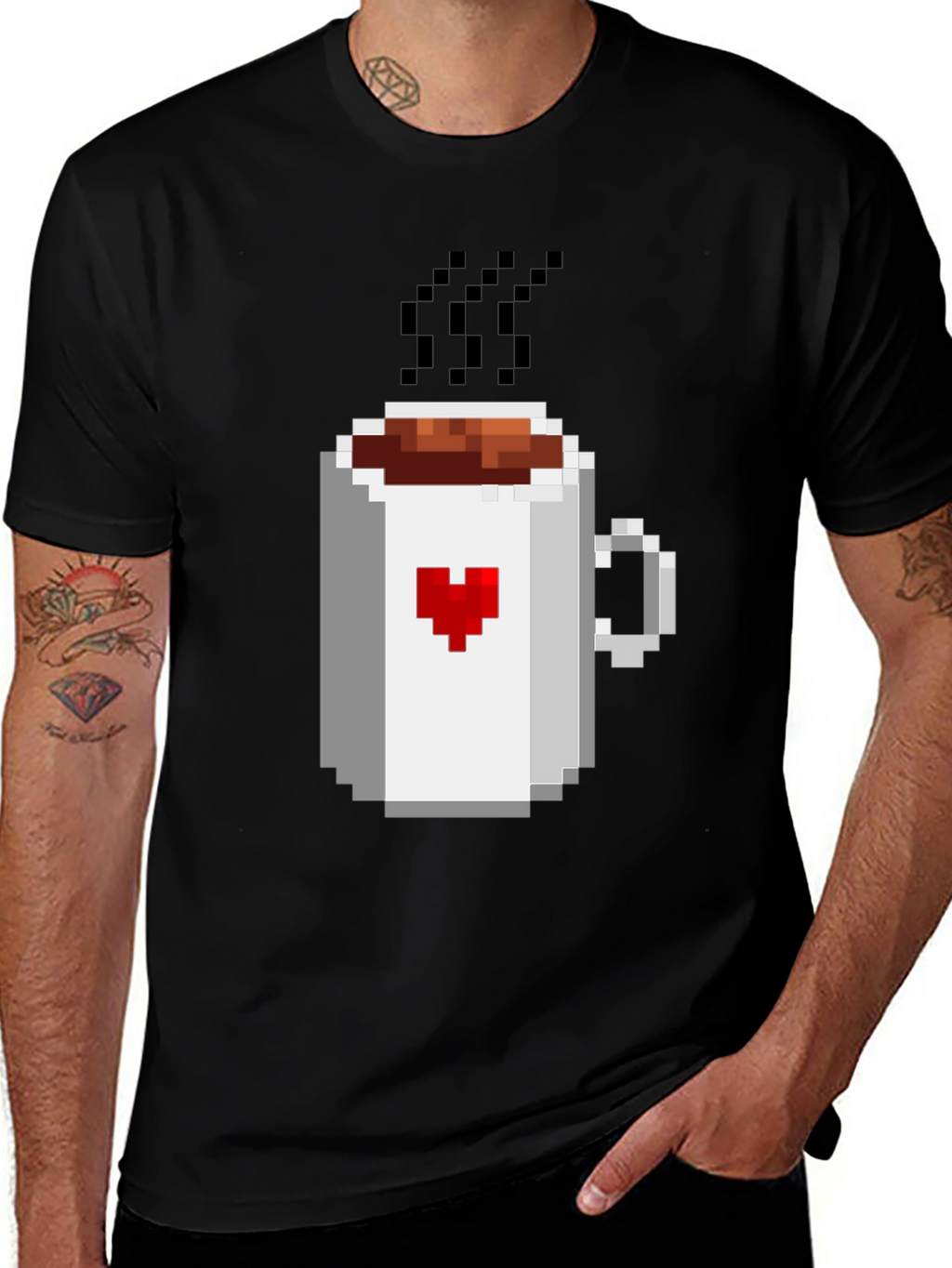 Pixel Heart Coffee Mug Graphic T-Shirt